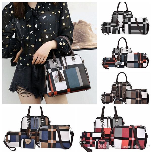 

4pcs/set tartan backpack purse for women schoolbag travel daypack rucksack purses plaid shoulder crossbody handbag designer phone bags191010