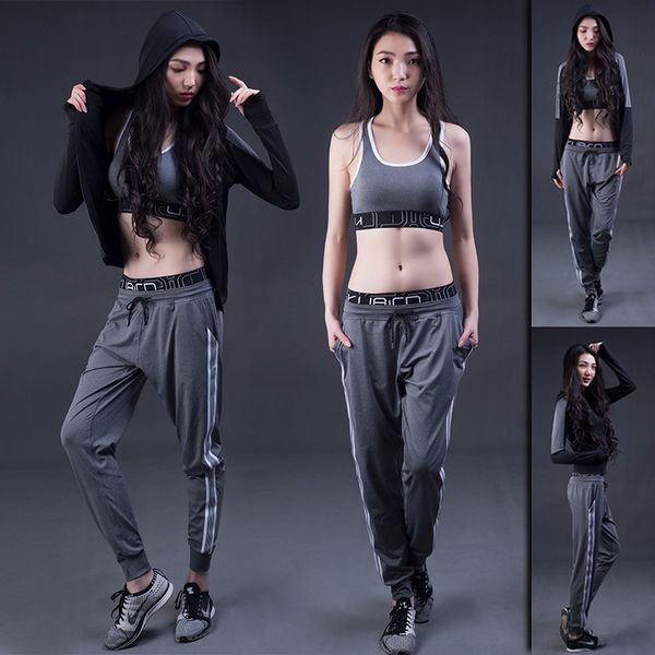 

long-sleeved autumn quick-drying high-elasticity fitness suit sports yoga clothes yoga clothes running three-piece suit for women, Black
