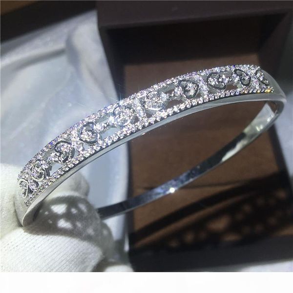 

lovers heart to heart bracelet pave settling diamond s925 silver filled engagement bangle for women wedding accessaries, Golden;silver
