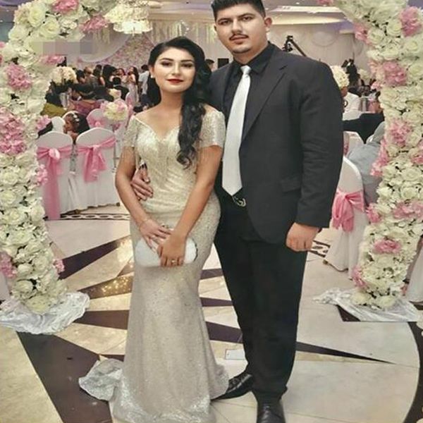 

sparkly sequin prom dresses mermaid plus size beading formal evening party gowns 2022 cap sleeves night dance graudtion dress, Black