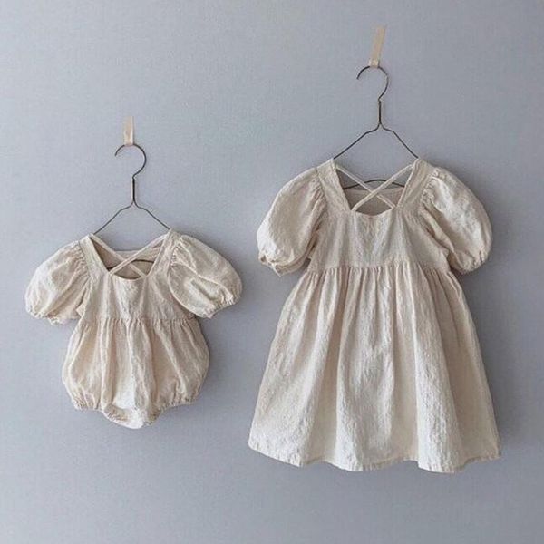 

2020 summer kids party dresses baby girls clothes blouses dress casual cross cotton linen short sleeve princess dress t200716, Red;yellow