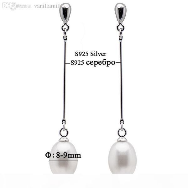 

wholesale-trendy style women's long earring of pearl, 100% 925 sterling silver, 8-9mm drop-shaped natural freshwater pearls,fine jewelry, Golden;silver