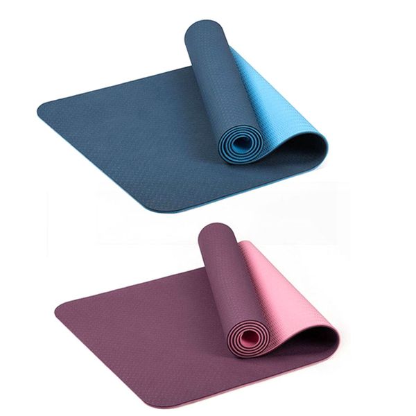 

2x 6mm tpe two-color non-slip yoga mat sports mat 183x61cm gym home fitness tasteless blue & purple