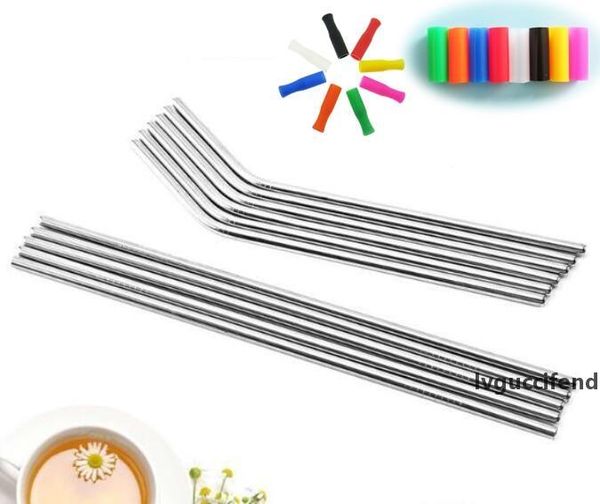 

stainless steel straight bent drinking straw curve metal straws and tips bar family kitchen for beer fruit juice drink party wholesale dhl