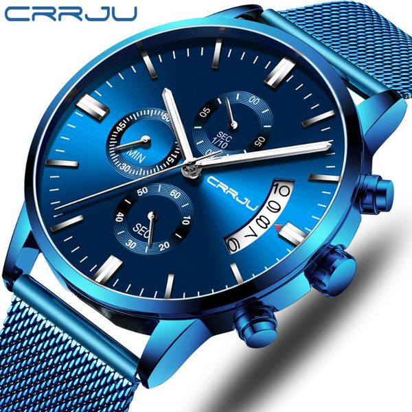 

mens watch crrju luxury stylish men stainless steel wristwatch men's waterproof date quartz watches relogio masculino, Slivery;brown