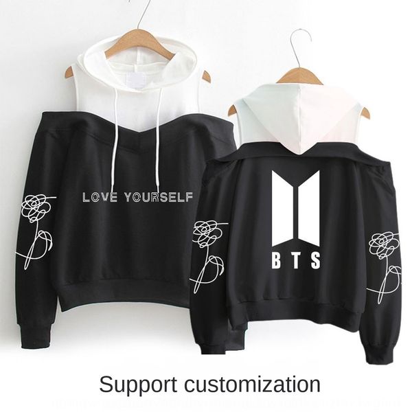 

team south hoodie korea surrounding new style fashion off-shoulder fake two-piece hoodie with hat, Black