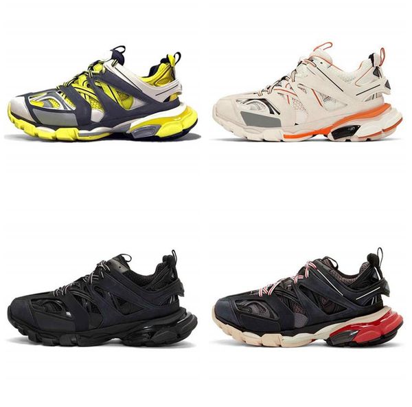 

2020 track 3.0 mens casual shoes women triple s track 3.0 sneaker low lace-up platform shoes in yellow green leather sneaker, Black