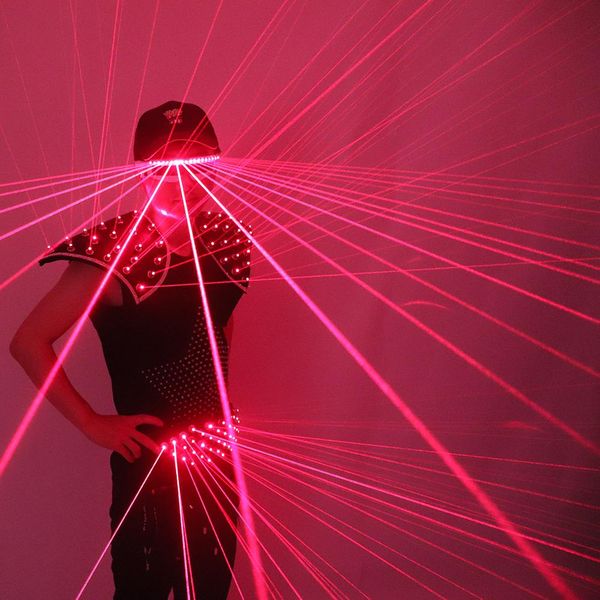 

red laser man glasses costume laserman vest laser show clothing nightclub dj performance stage party clothes, Black;red