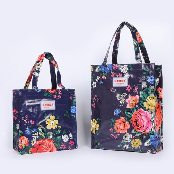 

original pvc canvas women reusable shopping bag eco friendly flower shopper bag waterproof handbag lunch tote shoulder bag