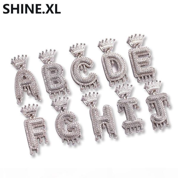 

custom name crown bubble letter pendant necklace micro cubic zircon gold silver color copper pendant necklace