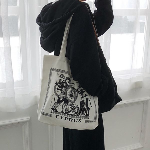 

greek vintage canvas bag cyprus greek shoulder lettered women's tote bag non-mainstream