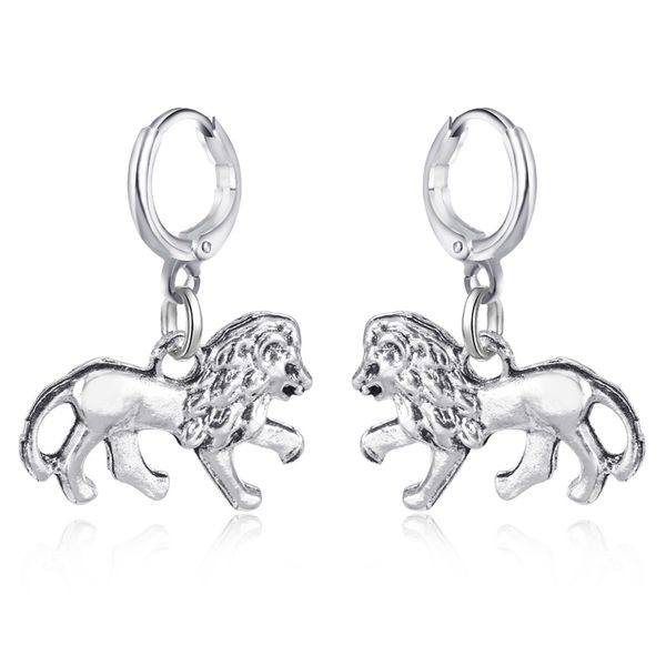 

geomee 1pair lion hoop earrings for women small animal pandent pendientes oorbellen bijoux jewelry women accessories brinco, Golden;silver