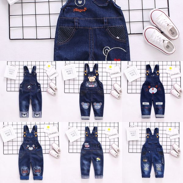 

oexku spring baby suspender jeans pants sling trousers children's pants 0-1-2-3 years old outer wear boys and girls children's jea, Blue