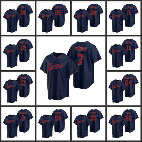 

minnesota twins men joe mauer alex avila byron buxton eddie rosario harmon killebrew 2020 replica alternate women youth jersey, Black;red