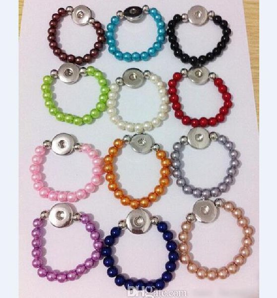 Mescolare i colori 8MM Perla di vetro 15cm Lunghezza Corda elastica Bracciale con bottone a pressione 18mm Gioielli per bambini 30 Pz / lotto