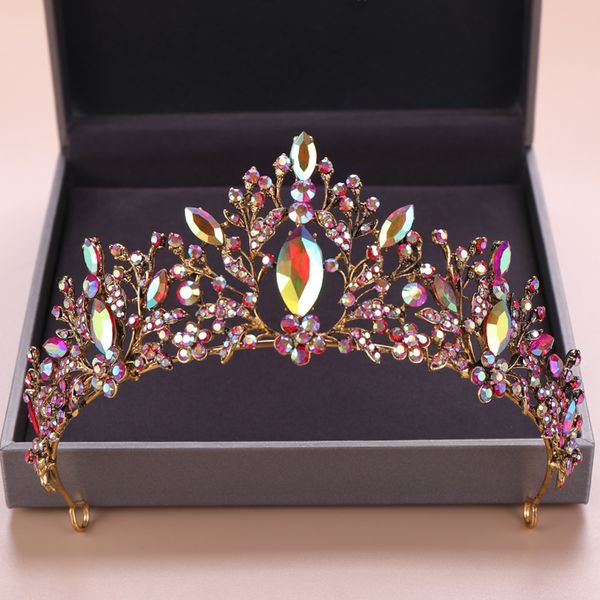 

fashion gold ab crystal bride crown wedding ab water drill jewelry handmade hair accessories princess birthday headdress, Golden;silver