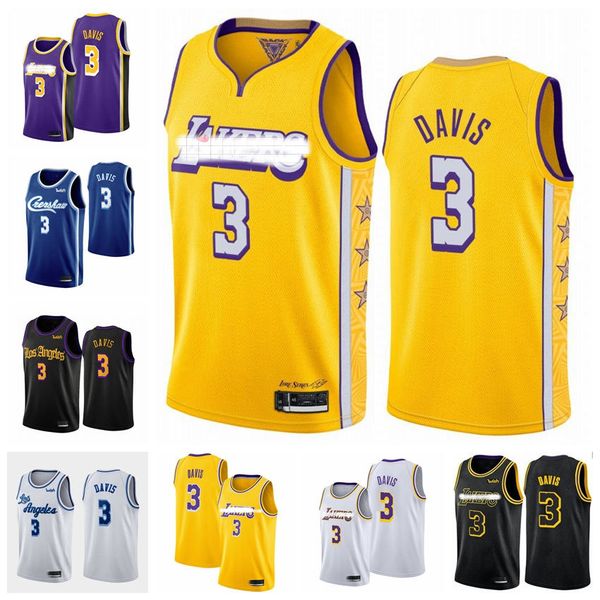 

anthony 3 davis los angeles lakers men 2019/20 swingman basketball jersey gold icon edition 100% stitched, Black;red