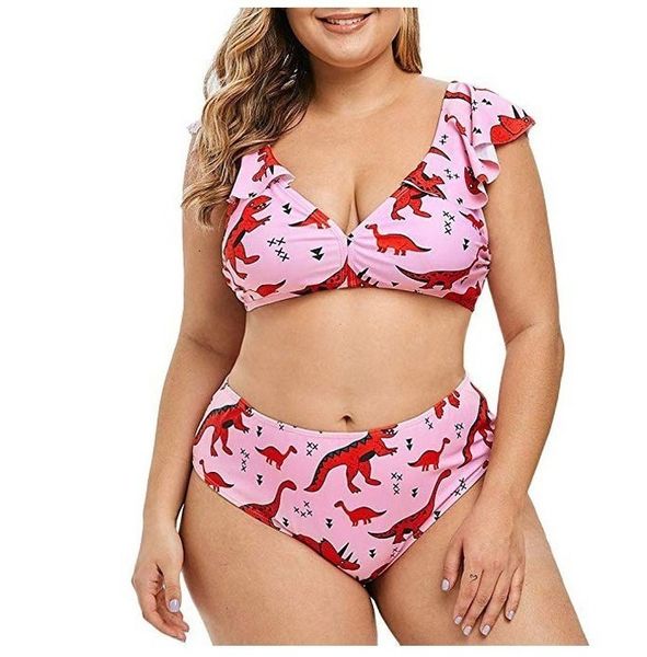

plus size women swimsuit high waist printed bikini set push up padded ruffles swimwear women bathing suit 2020 new, White;black