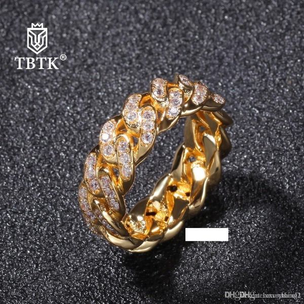

tbtk new iced out 8mm cuban link rings 11# charm jewelry silver hiphop high quanlity beautiful ring