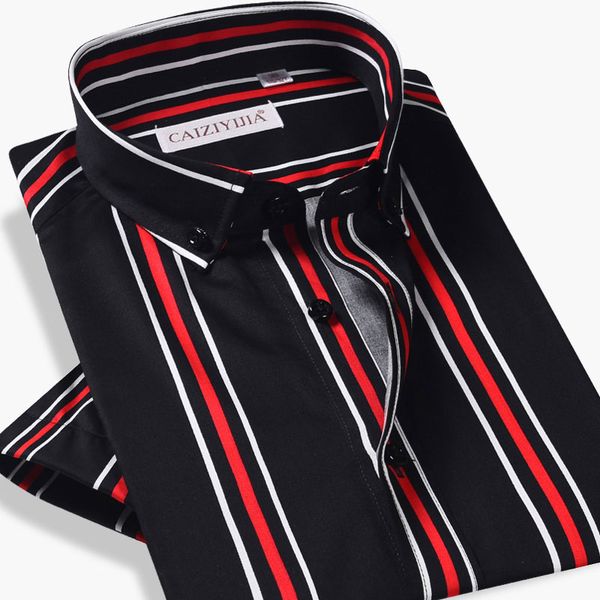 

men's dress shirts 100% cotton short sleeve shirt summer fashion striped men button-down neck classic business casual, White;black
