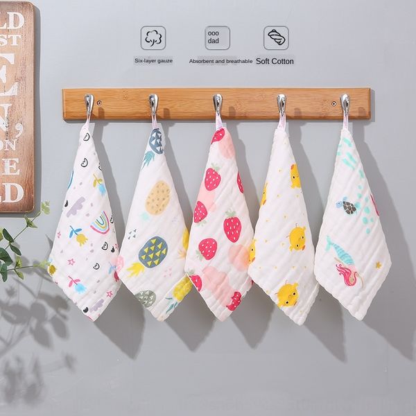 

6-layer printing square at the beginning pure cotton bib face wash pleated gauze small square baby saliva towel baby face wash towel