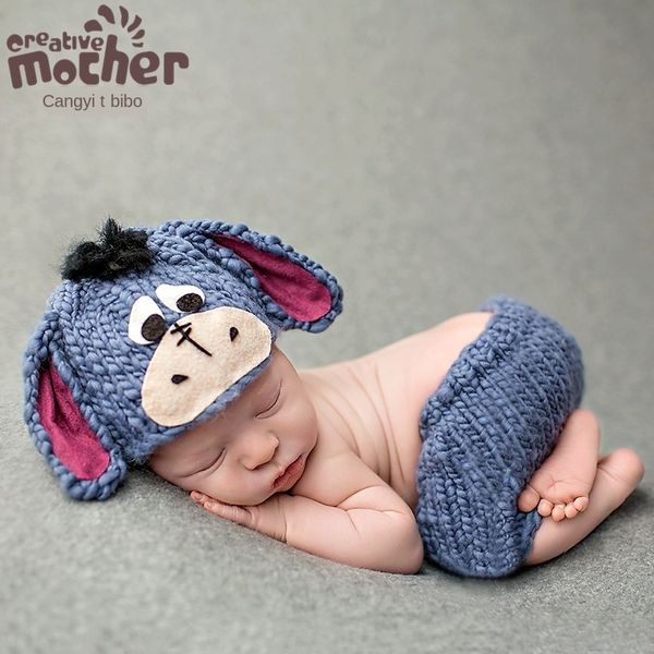 

6fcyb new children's newborn animal modeling woolen knitting 164 new children's pgraphy newborn pgraphy animal clothing modeling w, Blue;gray