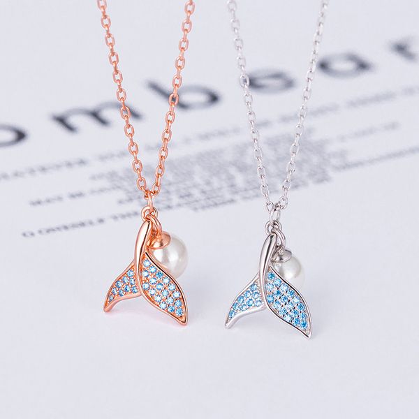

s925 sterling silver necklace female pearl mermaid tail necklace korean female models dolphin tail fashion simple clavicle chain