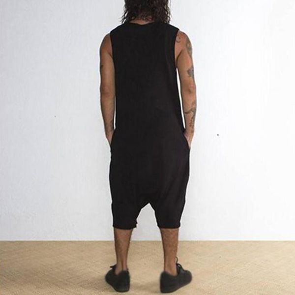 

men's pants loose jumpsuits overalls dungarees long oversize wide romper leg, Black