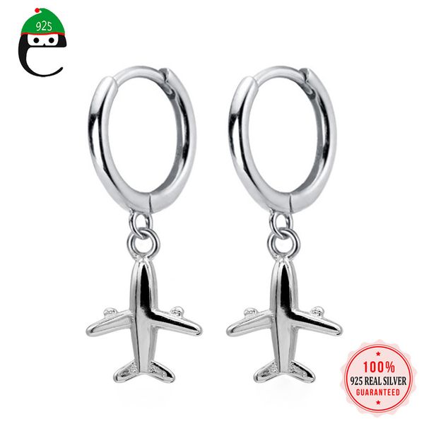 

elfoplatasi genuine 925 sterling silver charms aircraft plane hoop earrings for women wedding earrings fashion jewelry da584, Golden;silver