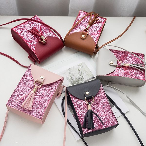 

korean sequins mobile shoulder phone phone bag 2020 summer new tassel messenger shoulder pocket change bag