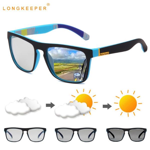 

2020 brand square pchromic sunglasses men polarized glasses male change color sun glasses driver's eyewear uv400 oculos, White;black