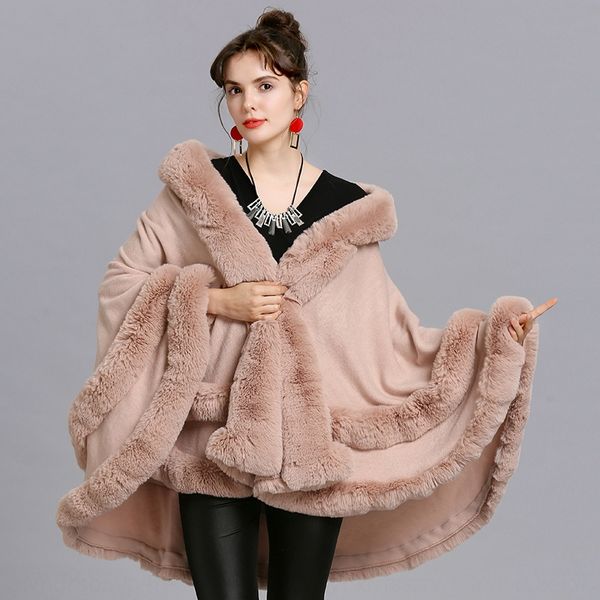 

new large size imitation fox fur collar fur hooded cardigan shawl cloak cloak coat coat 1566#, Blue;gray