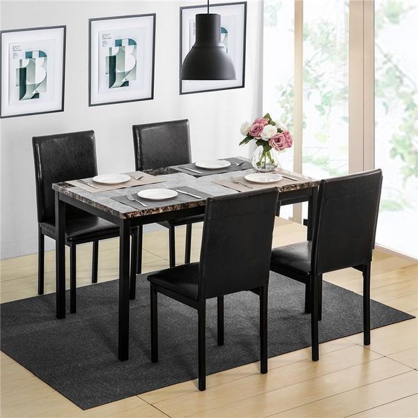 

oris fur 5pcs dining set kitchen table set dining table and 4 leather chairs dining room furniture black european style