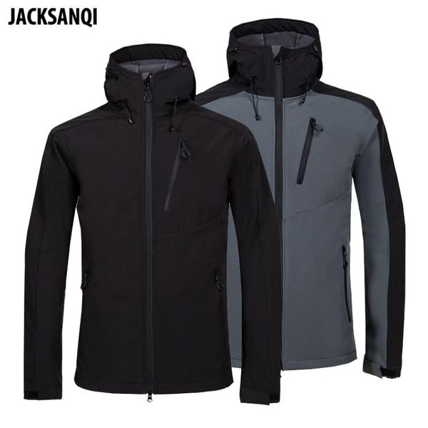 

jacksanqi new men's outdoor jackets winter thermal coats softshell fleece hiking climbing skiing male windbreaker ra299, Blue;black