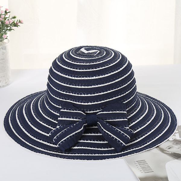 

summer bow stripe decoration beach vacation hat female casual hat lady travel women wide brim straw cap girls sun, Blue;gray