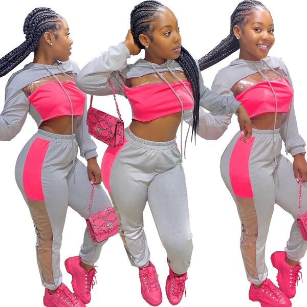 

2020 new women's clothing china wholesale women's two piece sets long sleeve trousers splicing exposed navel sports suit, White