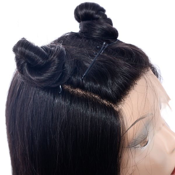 

indian hair body wave wig 4x4 closure wig pre plucked with baby hair lace closure wig, Black