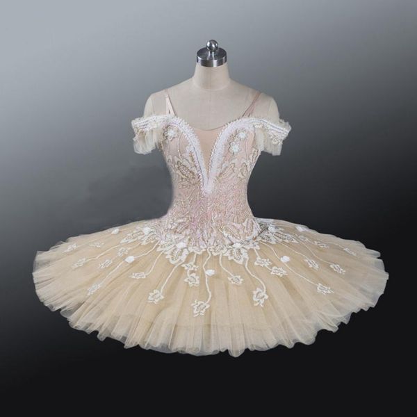 

professional ballet tutu beige cream girls peformance tutu puffy flower fairy doll classical ballet stage costume, Black;red