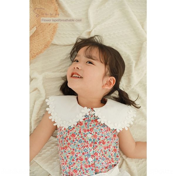

children's floral short-sleeved girl's western style korean loose baby's shirt fashion thin shirt, White;black