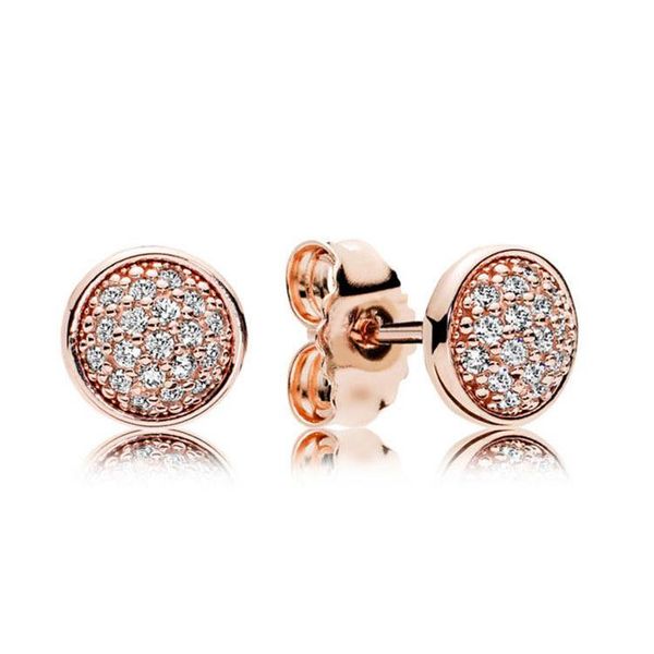 

18k rose gold stud earring original box for pandora 925 silver crystal cz pave earrings set for women fashion accessories wholesale, Golden;silver