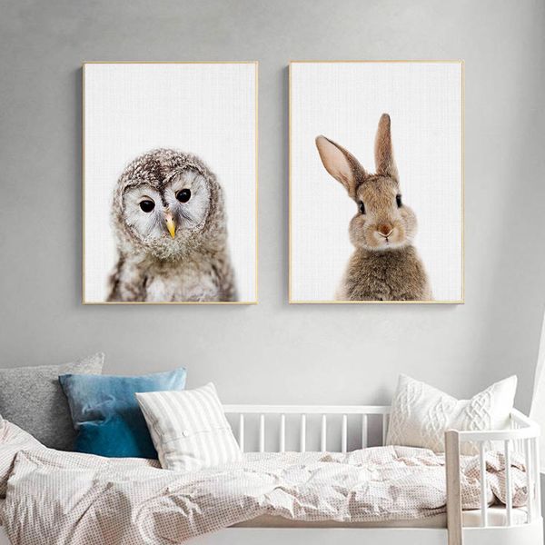 

owl rabbit bear canvas painting cartoon prints zoo animal print nursery art paintings nordic poster wall picture baby room decor