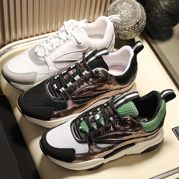 

fashion brands b22 calfskin sneaker comfortable mens shoes lace -up low fashion soprts style vintage sneakers chaussures pour hommes, Black