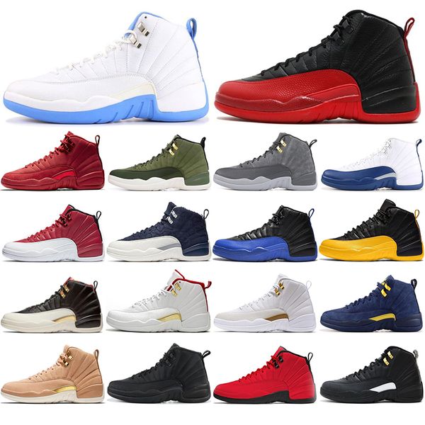 

with sock new 12 12s basketball shoes women mens bordeaux black royal blue cny winterized game sports sneakers size 40-47, White;red