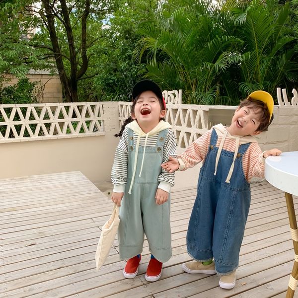 

children's autumn 2020 new korean style boys' and girls' denim belt pants children's pure panty panty color denim belt p, Blue