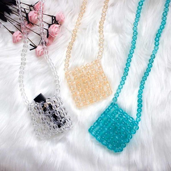 

new summer small bag crystal transparent large lipstick bag key coin purse mini small crossbody hand-beaded shoulder