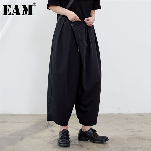

women's pants & capris [eam] high waist black split joint long wide leg trousers loose fit women fashion tide spring autumn 2021 1y041, Black;white
