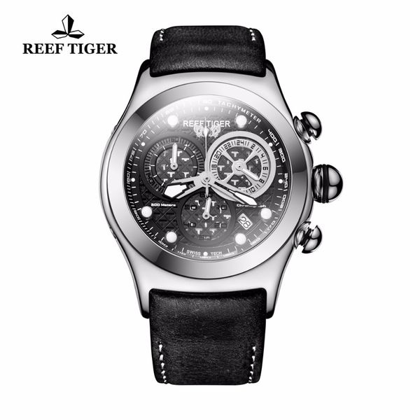 

reef tiger/rt luminous mens sport watches genuine leather strap steel watches chronograph rga782