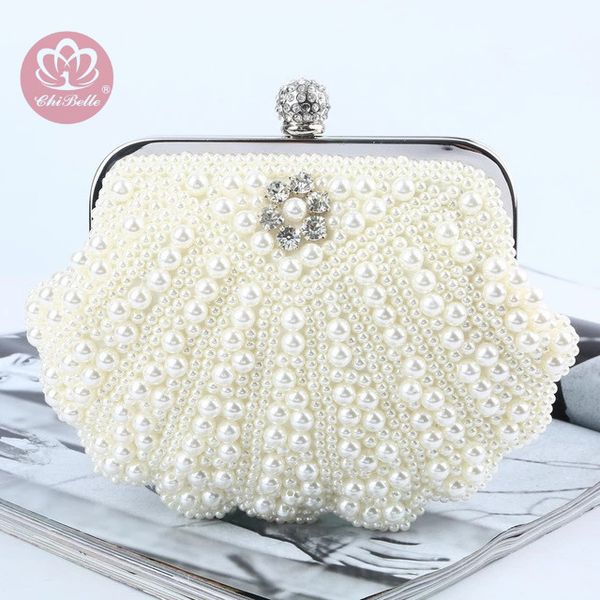 

chibelle peral design clutch wristlets bag women beaded pearl mini tote handbag chain lady wedding bridal evening purse clutch