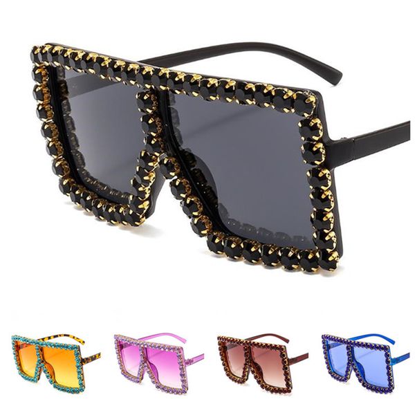 

fashion women luxurious sunglasses diamond design sun glasses square adumbral anti-uv spectacles oversize frame eyeglasses ornamenta a, White;black