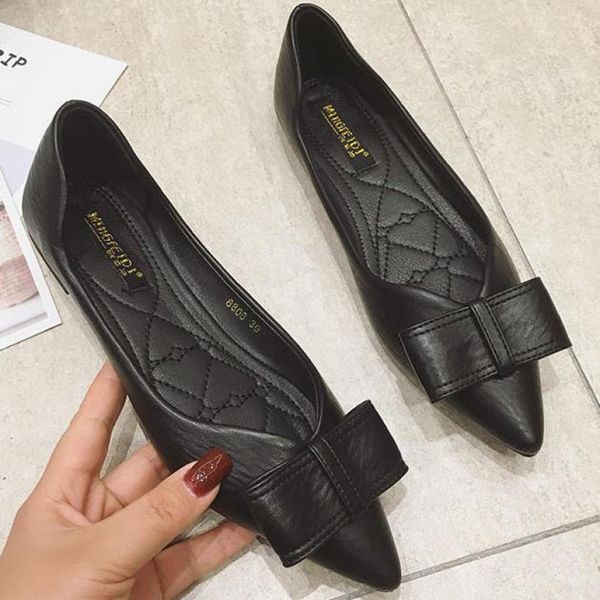 

summer women flat shoes slip on loafers lady large size pointed toe office shallow single shoes spring sweet bow zapatos mujer, Black